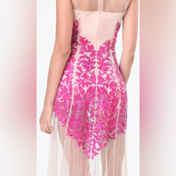 💋 Bebe embroidered chiffon hot pink gown 4 RARE 💋 - Picture 3 of 3